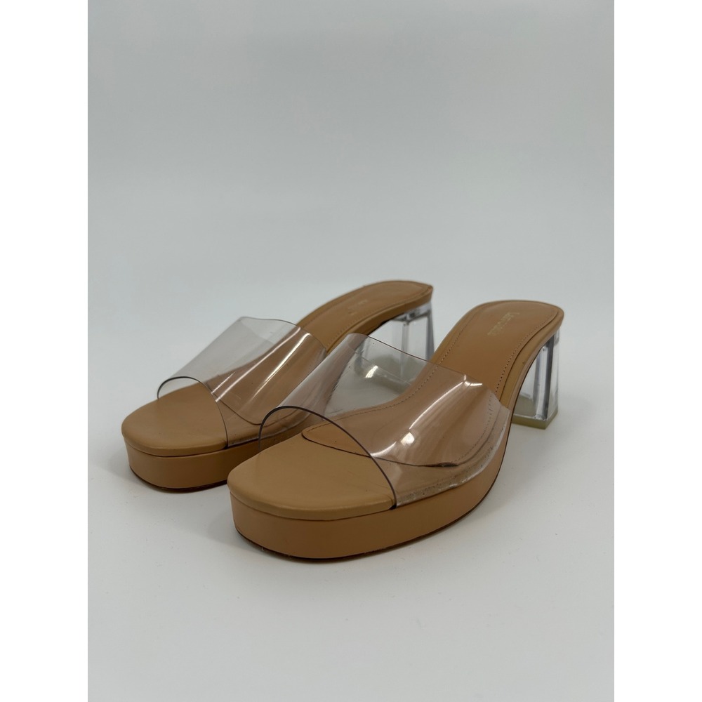 Larroude Miso Platform Sandals Tan Clear PVC Block Heel Size 7